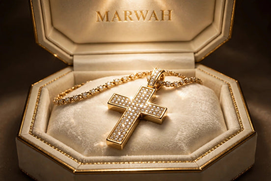 Diamond Cross Pendant in the MARWAH ivory box