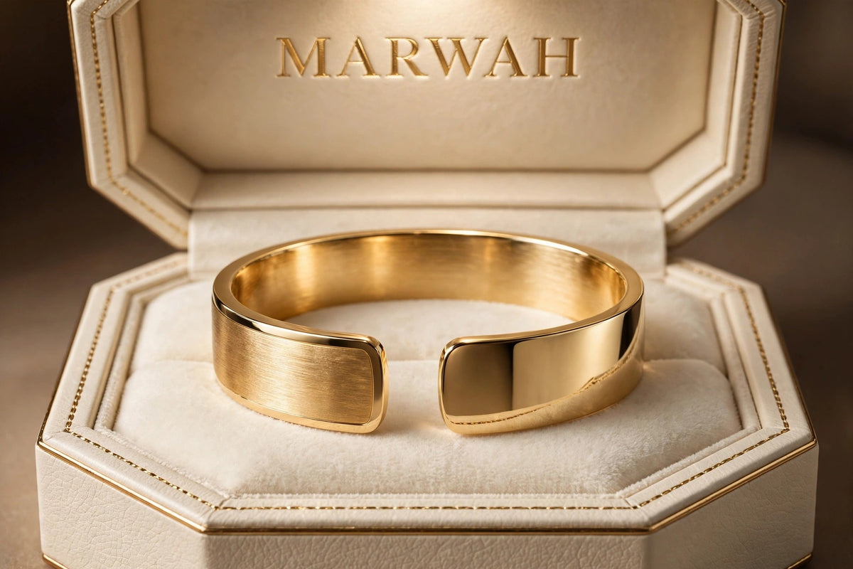 Gold Cuff Bracelet in the MARWAH ivory box