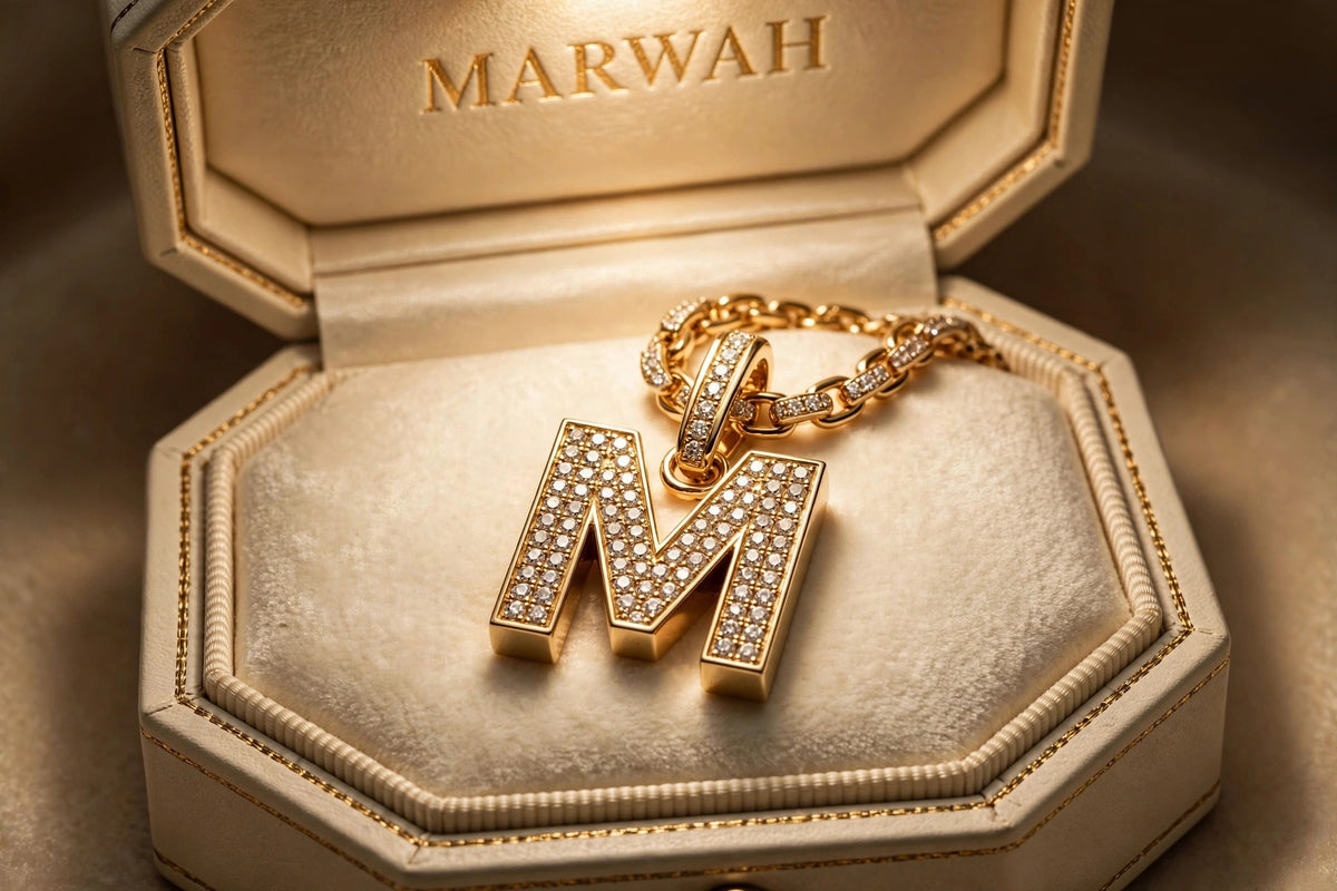 Diamond Initial Pendant in the MARWAH ivory box