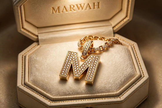 Diamond Initial Pendant in the MARWAH ivory box