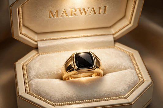 Onyx Signet Ring in the MARWAH ivory box