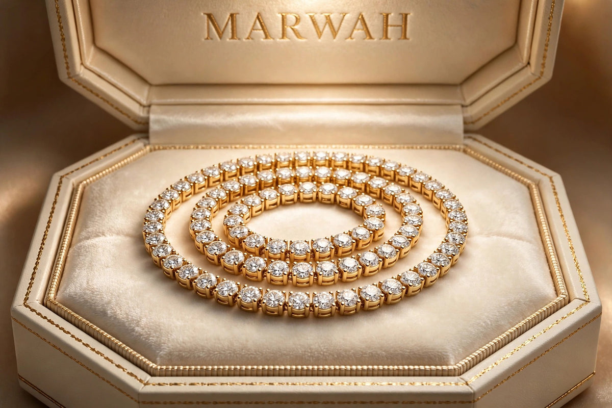 Men’s Diamond Tennis Chain in the MARWAH ivory box