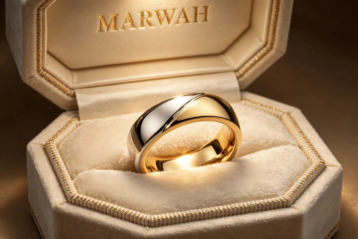 Two-Tone Comfort-Fit Band in the MARWAH ivory box