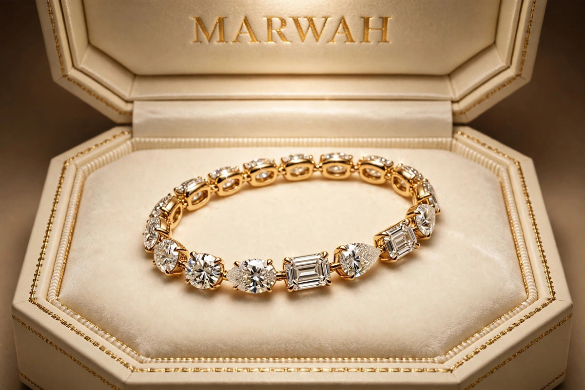 Mixed-Cut Diamond Line Bracelet in the MARWAH ivory box