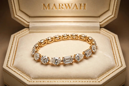 Mixed-Cut Diamond Line Bracelet in the MARWAH ivory box
