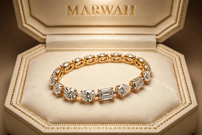 Mixed-Cut Diamond Line Bracelet in the MARWAH ivory box