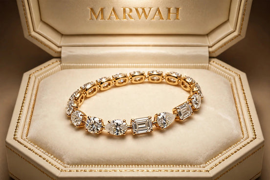 Mixed-Cut Diamond Line Bracelet in the MARWAH ivory box