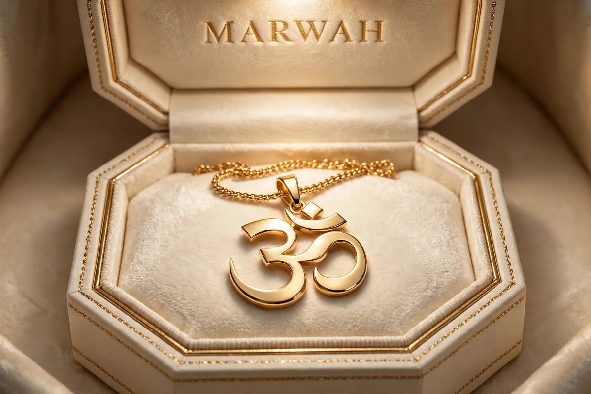 Om Gold Pendant in the MARWAH ivory box