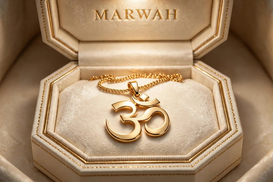 Om Gold Pendant in the MARWAH ivory box