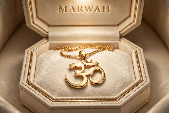 Om Gold Pendant in the MARWAH ivory box
