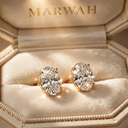 Oval Diamond Studs in the MARWAH ivory box