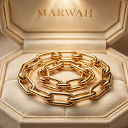 Chunky Gold Paperclip Bracelet in the MARWAH ivory box