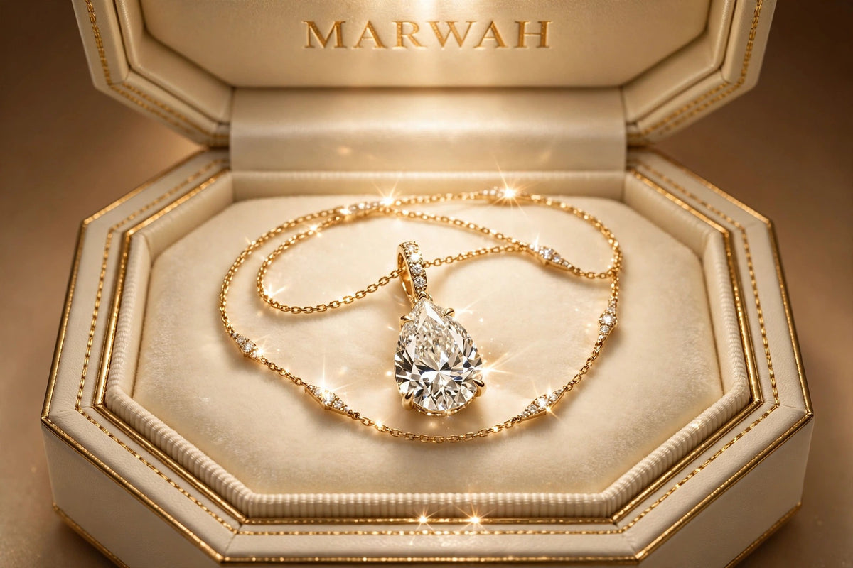 Pear Diamond Pendant in the MARWAH ivory box