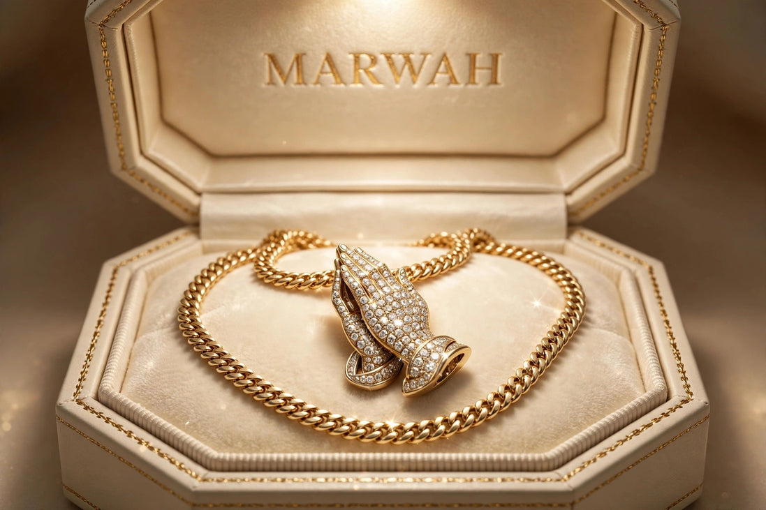 Iced Praying Hands Pendant