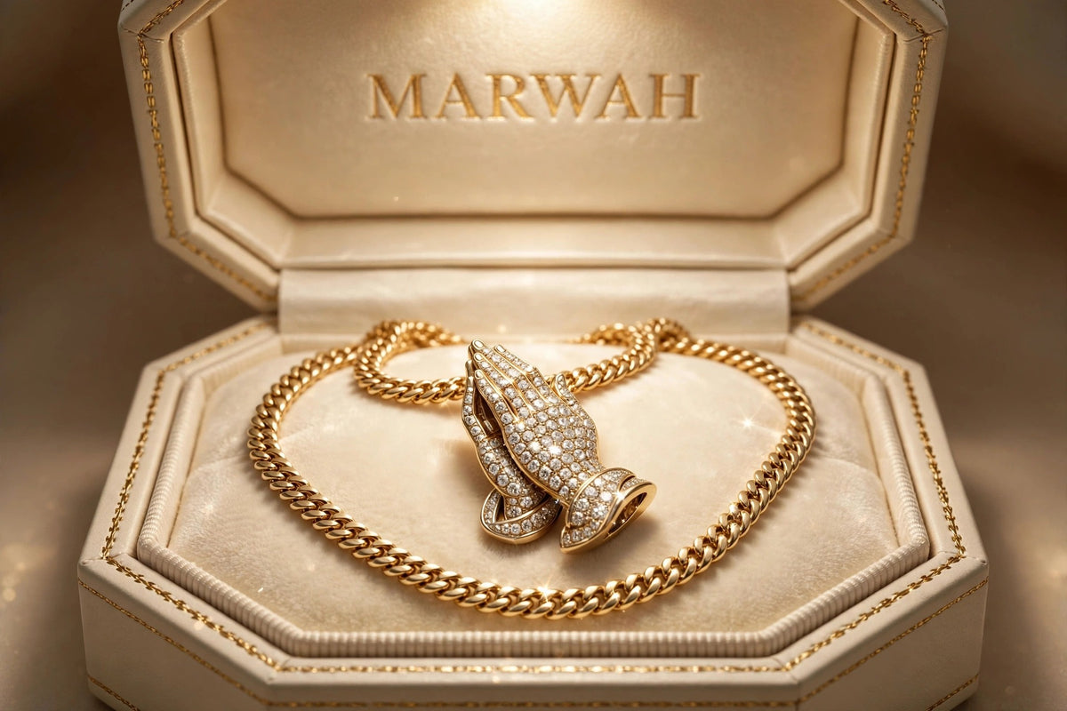 Iced Praying Hands Pendant