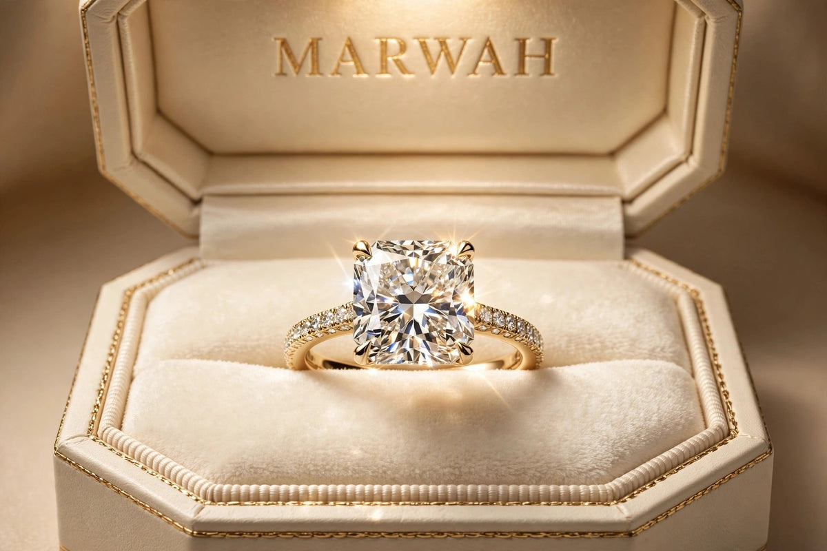 Radiant-Cut Solitaire Engagement Ring in the MARWAH ivory box