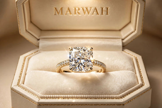 Radiant-Cut Solitaire Engagement Ring in the MARWAH ivory box