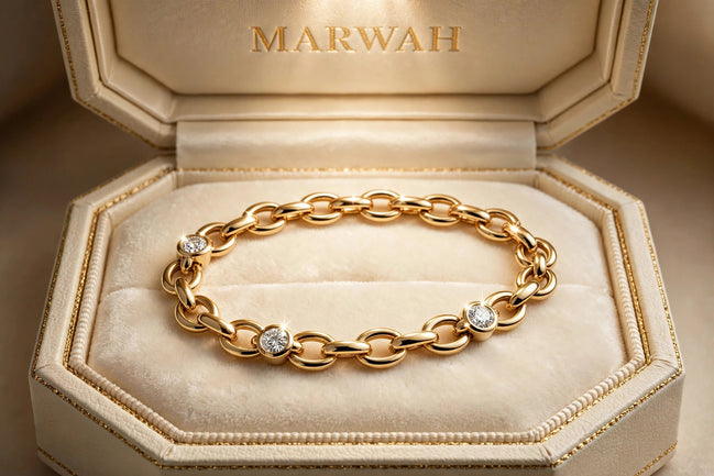 Rolo Diamond Station Bracelet