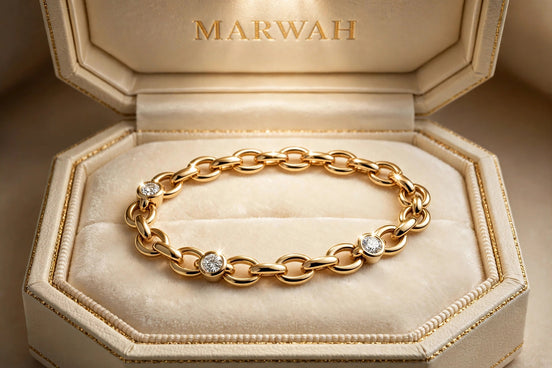 Rolo Diamond Station Bracelet