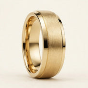 Satin Gold Band with Polished Edges, brushed satin center with polished beveled edges in yellow gold, front view.