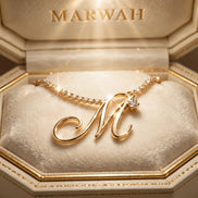 Script Initial Pendant in the MARWAH ivory box