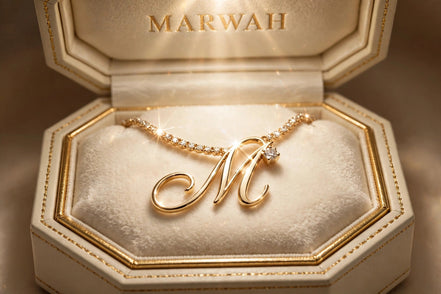 Script Initial Pendant in the MARWAH ivory box