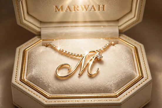 Script Initial Pendant in the MARWAH ivory box