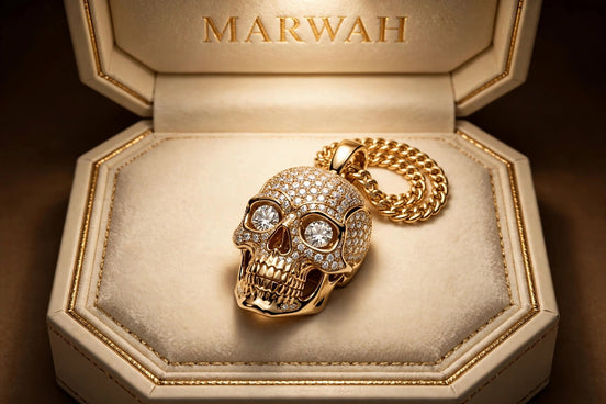 Skull Diamond Pendant in the MARWAH ivory box