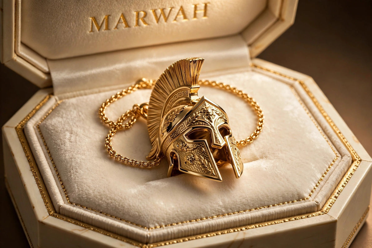 Spartan Helmet Pendant in the MARWAH ivory box