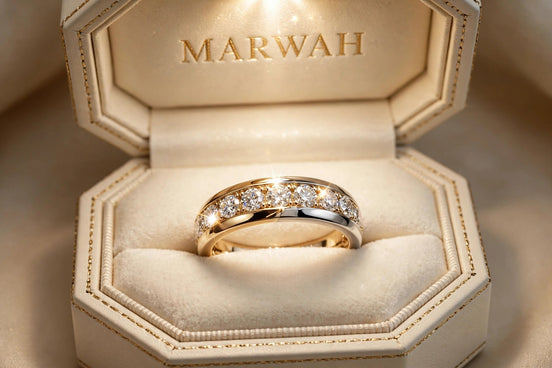 Two-Tone Diamond Wedding Band in the MARWAH ivory box