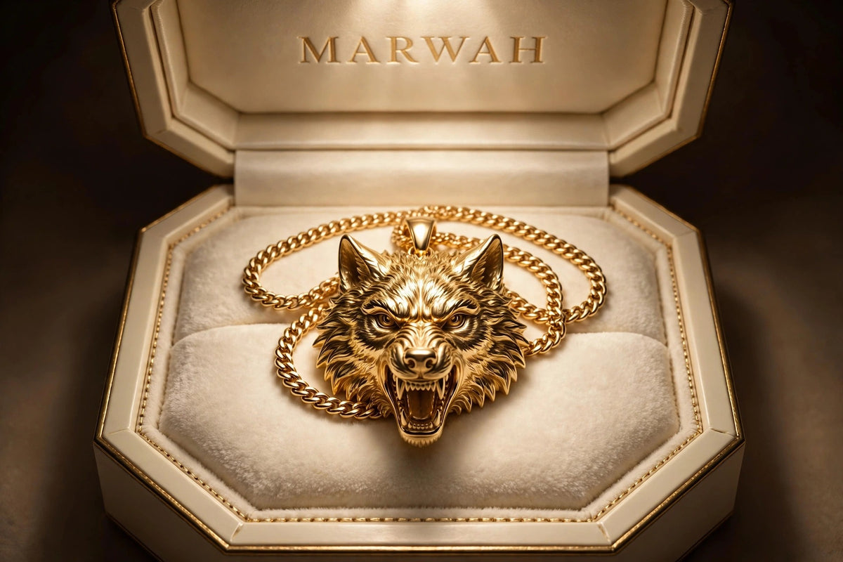 Wolf Head Pendant in the MARWAH ivory box