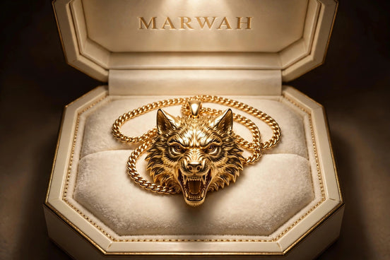 Wolf Head Pendant in the MARWAH ivory box