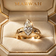 Marquise Solitaire Engagement Ring in the MARWAH ivory box